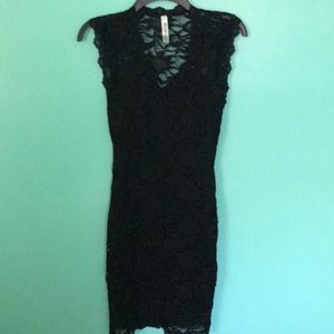 Black lace body con dress